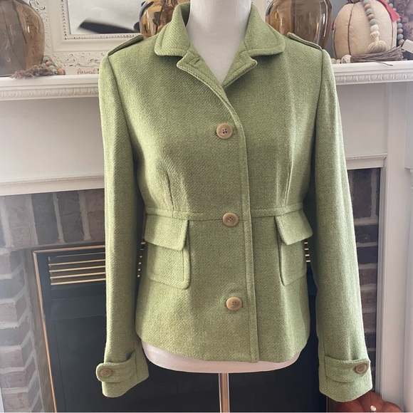 Allen B. By Allen Schwartz Jackets & Blazers - Allen Schwartz Womens Pea Coat Jacket Green Wool Blend Military Tweed Med